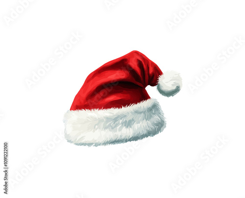 Cartoon Christmas Santa hat. Festive headdress accessory for xmas holiday celebration, Isolated vector red cap with white fur, photo booth decoration evoking feelings of joy, and winter festivities