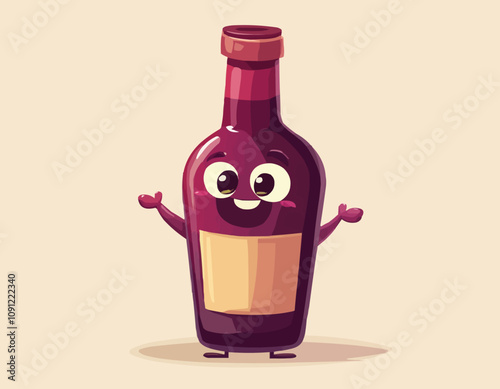 Cartoon groovy wine bottle Thanksgiving character with playful expression, showcasing a lighthearted and fun vibe. Isolated vector glass flask perform festive entertainment and holiday celebration