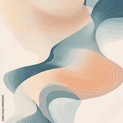 Vector illustration of curving lines and shapes resembling gentle winds, in soft, calming color tones.
