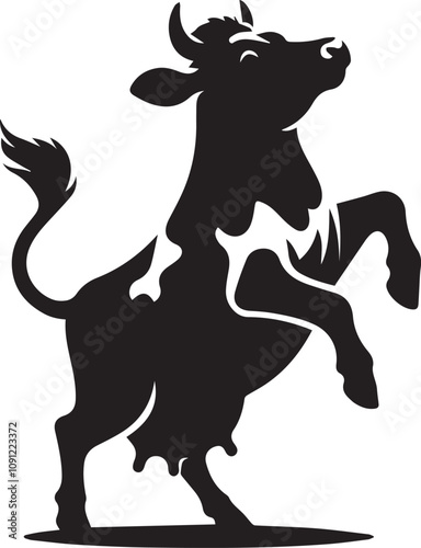 A playful cow silhouette standing on its hind legs