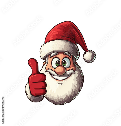 Cartoon groovy Christmas Santa hat character giving a thumbs up, spreading festive winter cheer. Isolated vector cap personage has happy expression and embodies the fun and joyful spirit of Christmas