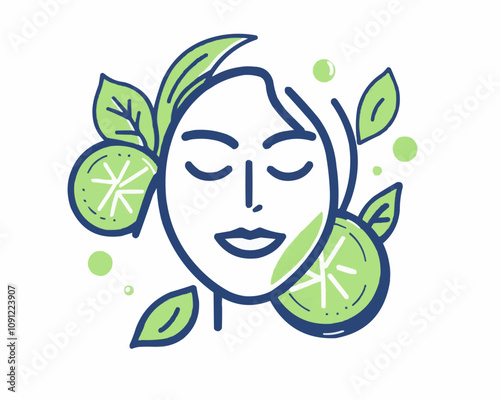 Skincare natural mask, cosmetology and mesotherapy, face care line color icon. Woman beauty cosmetics moisturizer or skin care vegetable mask thin line vector pictogram with fresh cucumber