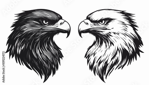 Eagle heads heads black and white vector, Head of an eagle in the form of the stylized tattoo. Eagle Mascot Vector Illustration