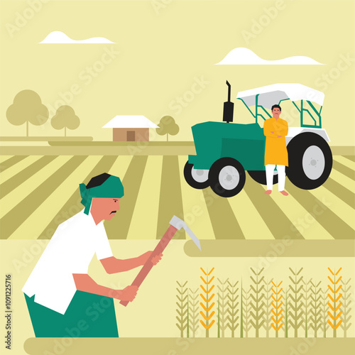 Indian Farmer In Farm Flat Vector