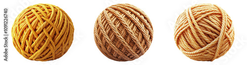 Yellow and Brown Yarn Balls on Transparent Background