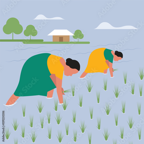 Indian Farmer In Farm Flat Vector