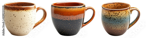 Rustic Ceramic Cups on Transparent Background