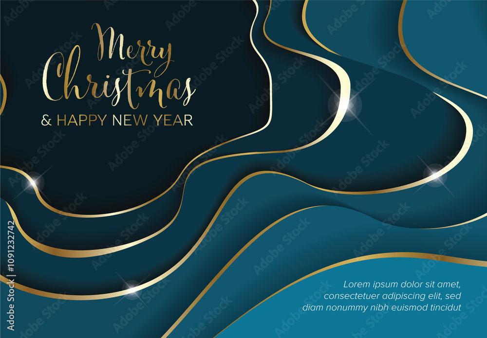 Abstract modern Merry Christmas and Happy New Year card with blue deep ...
