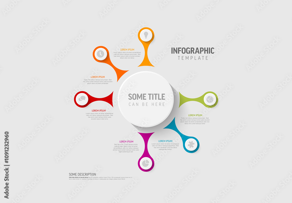 Multipurpose infographic template with big white button in the middle