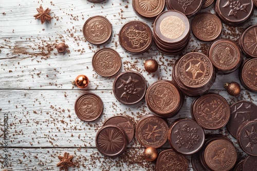 Festive Chocolate Gelt Coin Arrangement photo