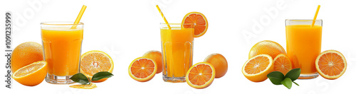Refreshing Orange Juice with Fruit on Transparent Background