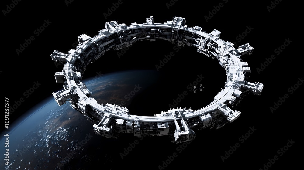 Fototapeta premium digital technology universe ring space station illustration poster background