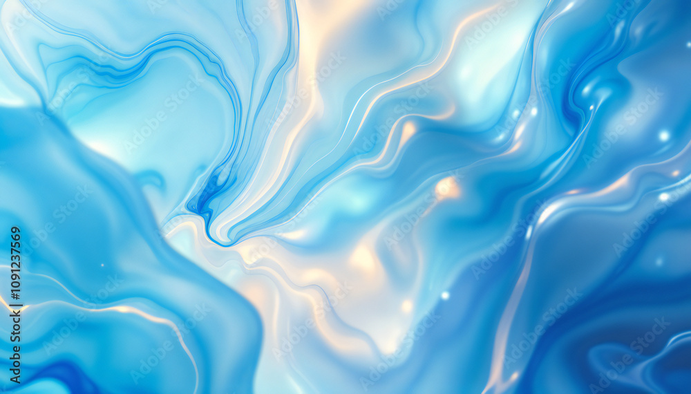 Obraz premium Abstract liquid art in shades of blue and gold creates a dreamy and fluid visual experience, evoking a sense of movement and luxury.
