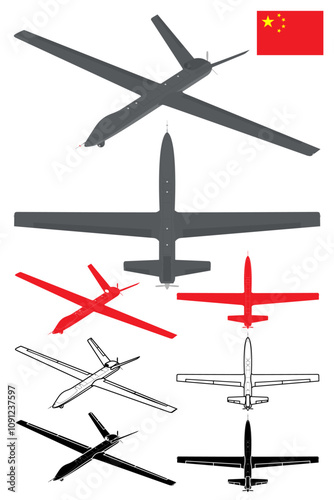 Military drone UAV blueprint vector illustration China