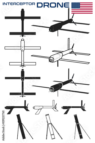 Military interceptor drone UAV vector illustration USA