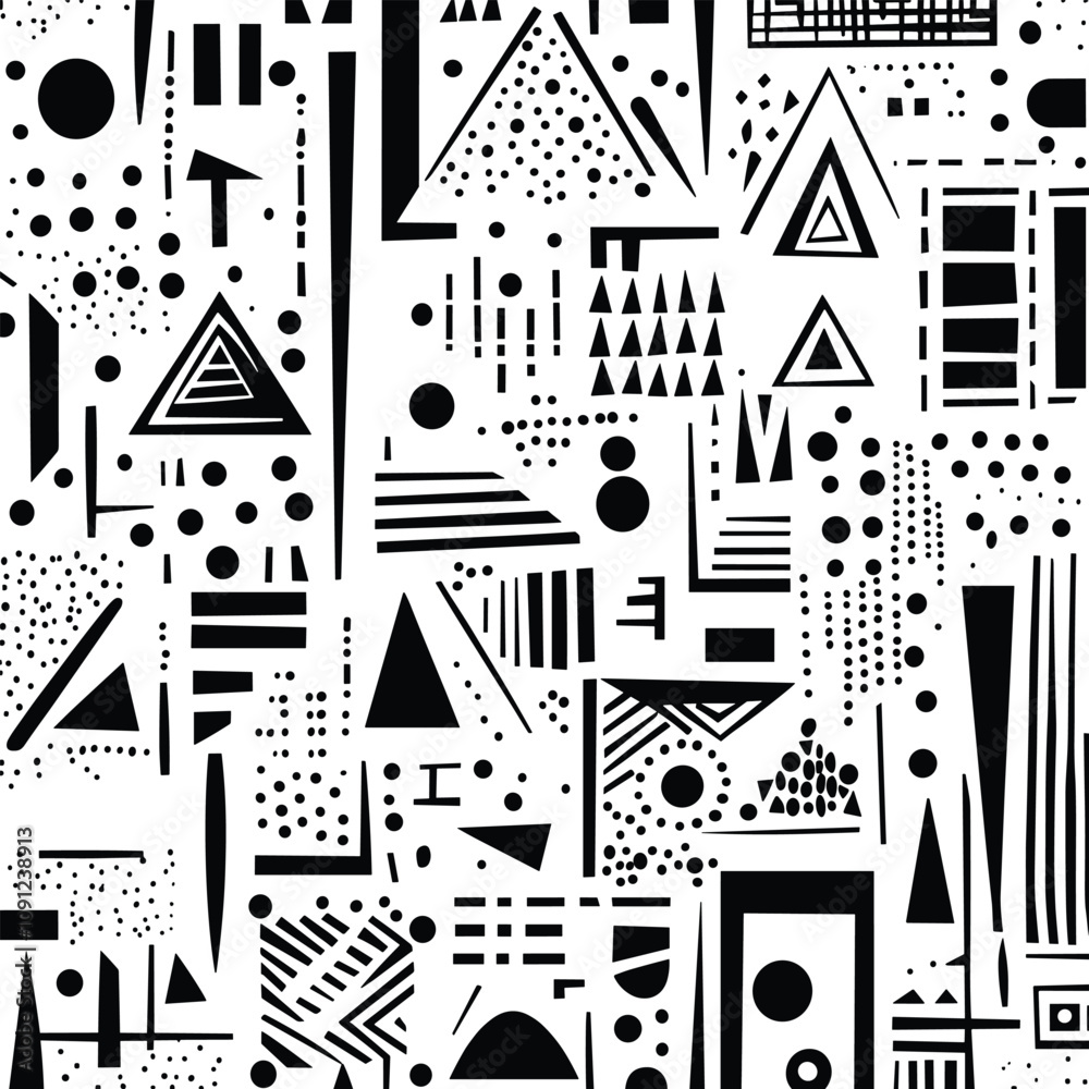 Obraz premium Abstract Black-and-White Pattern of Overlapping Triangles and Lines