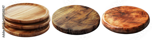 Assorted Wooden Coasters on Transparent Background