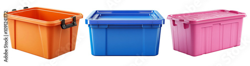 Colorful Plastic Storage Containers on Transparent Background