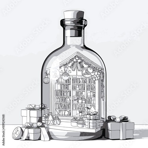 book shop core Coloring in a bottle jar line art illustration