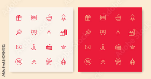 Minimal line Christmas icon set