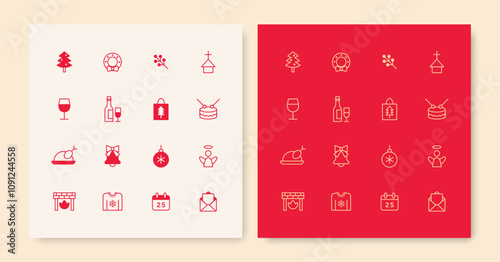 Minimal line Christmas icon set