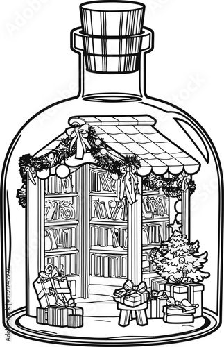 Cottage core Coloring in a bottle jar line art illustration