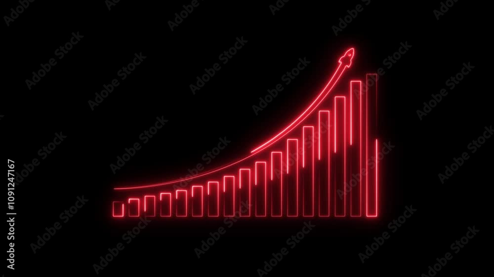 Animated neon line Business graph icon .growth business concept