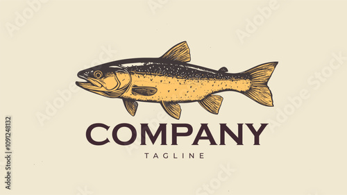 illustration of a trout fish for fishing fishery angler logo design template flat design