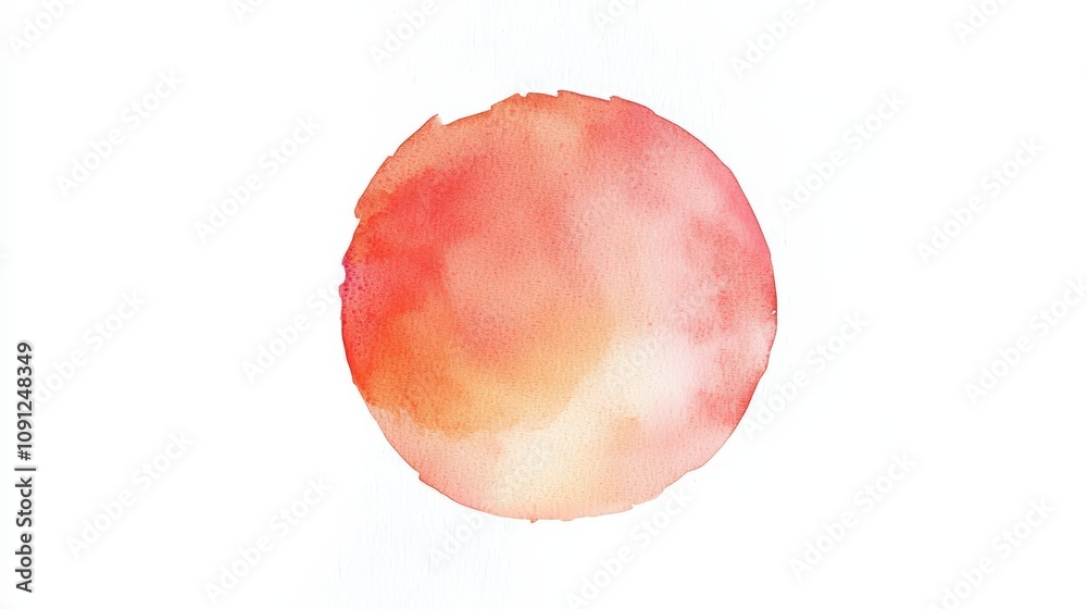 Obraz premium A soft and vibrant watercolor circle blending shades of orange and pink on a white background, perfect for artistic projects.