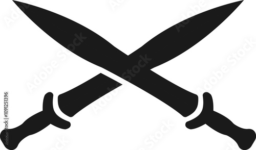 Crossed Spartan swords silhouette black color icon.