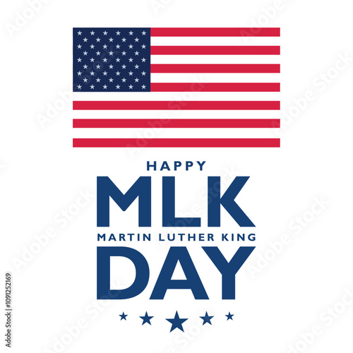 Label, banner for Martin luther king day with the US flag isolated on white background. Design element of memorial day.
