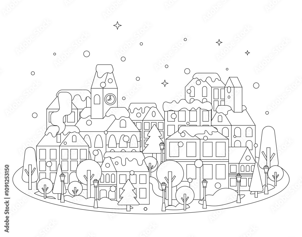 custom made wallpaper toronto digitalWinter european houses vector background. Christmas illustration.