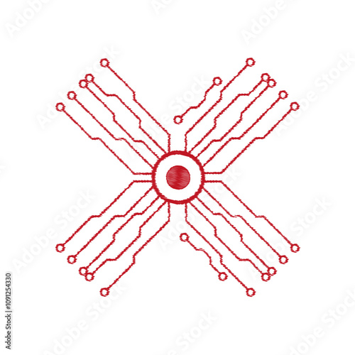 Abstract microchip background. Background with lines of circles and squares. Microprocessor.