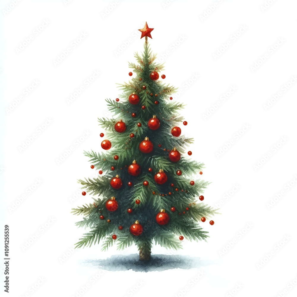 Fototapeta premium single isolated aquarel conifer/ christmas tree on white background