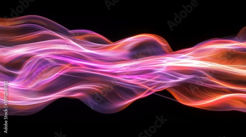 Enigmatic Data Flow: Spyware 3D Render with Ethereal Luminous Trails in Rippling Colors on Dark Background