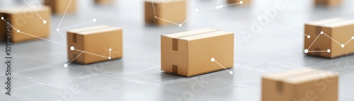 A collection of cardboard boxes arranged on a surface, suggesting themes of shipping, logistics, and distribution. photo