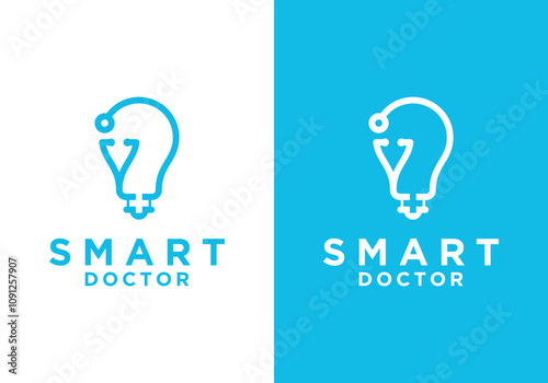 smart doctor vector logo. light bulb design template with stethoscope combination in logo