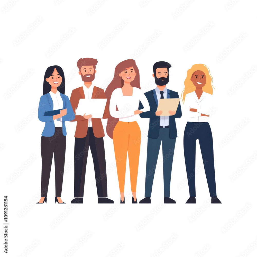 Obraz premium Diverse Group of Professionals Collaborating in an Office Setting, Smiling, Engaged, and Ready to Share Ideas for Team Success and Innovation