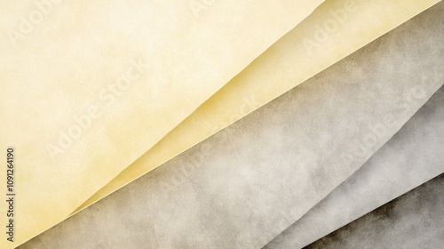 Diagonal arrangement of textured pastel yellow and neutral gray paper sheets creating a soothing abstract duo tone background design.