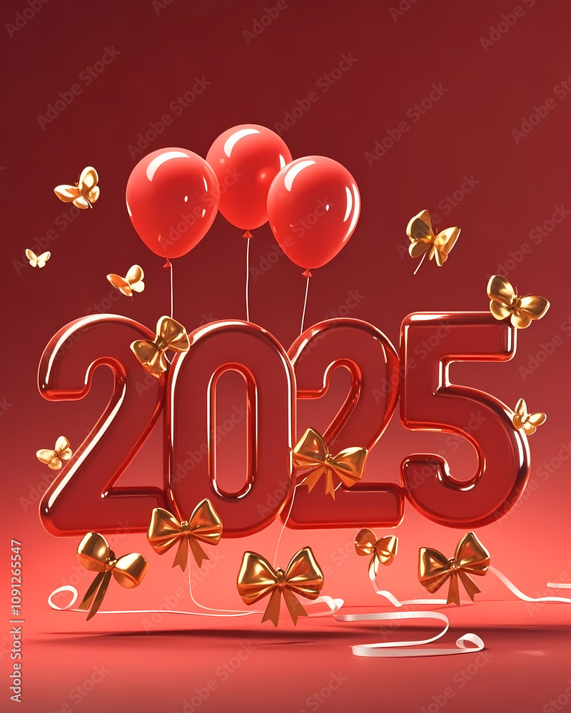 Naklejka premium 2025 New Year red theme festive background
