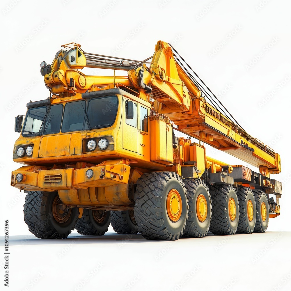 Fototapeta premium Large yellow crane truck, massive tires.