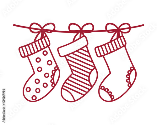 Hanging Socks with Clothespins Line Art Vector Illustration. photo