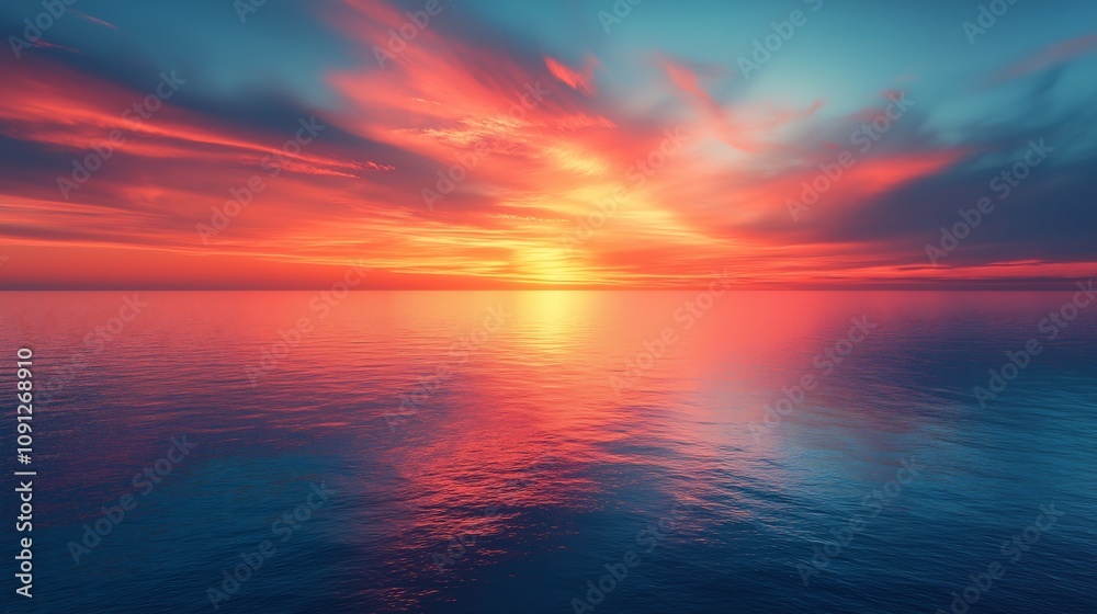 Fototapeta premium Vibrant Sunset over Calm Ocean Waters