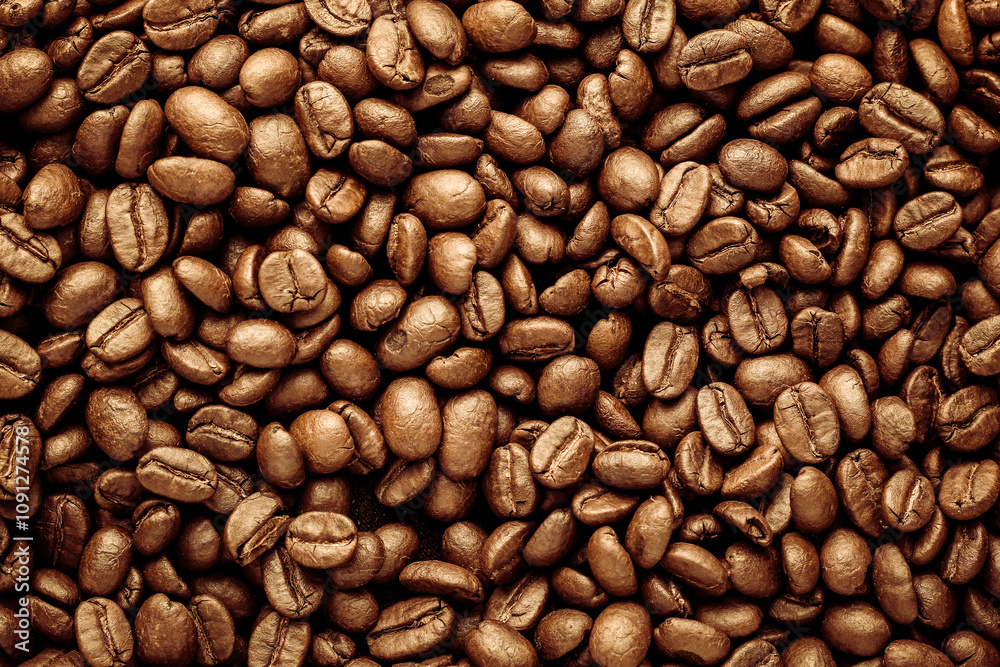 Fototapeta premium A roasted coffee beans texture background.