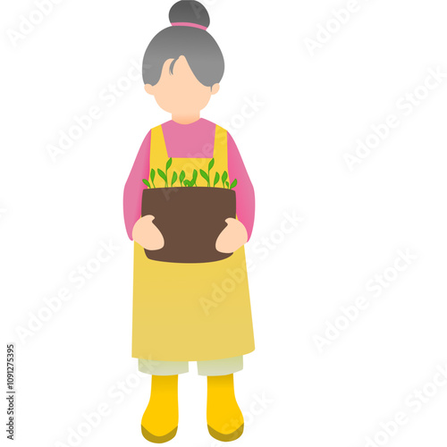 A girl carrying a pot of plant seeds