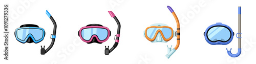 Diving mask vector icon set