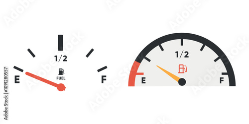 Fuel gauge icons showing empty tank levels in minimalist style.