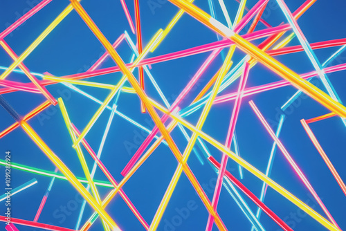 Vibrant and Dynamic Geometric Background Featuring Thin Linear Lines in Bright Colors Against a Blue Backdrop for Creative Projects and Designs