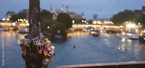 Paris by night on a bridge photo