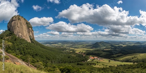 Breathtaking Panoramic View of Morro Três Pedras in the Botucatu, Bofete, and Pardinho Regions of São Paulo, Showcasing Lush Greenery and Scenic Landscapes photo